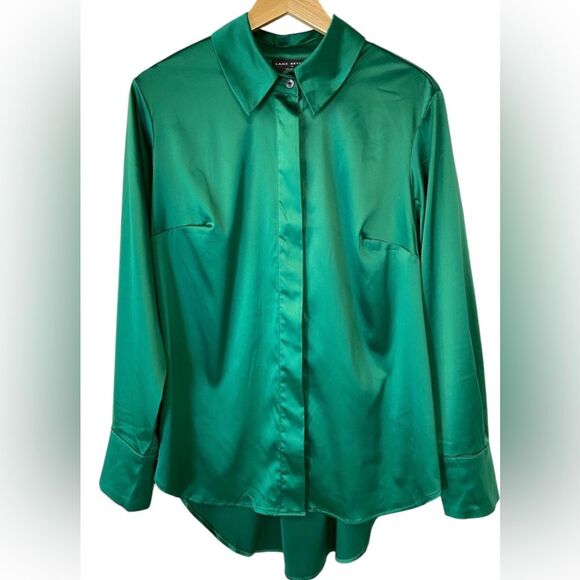 Lane Bryant Hi Low Emerald Green Satin Blouse Size 16 NWT - Picture 2 of 11
